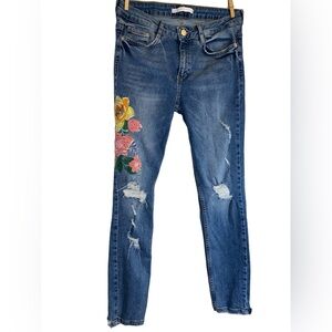 Zara Trafaluc floral embroidered skinny jeans